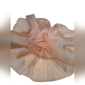 Fascinator Hairpiece Tea Party Kentucky Derby Blush Salmon Pink w/ Satin Bonnet